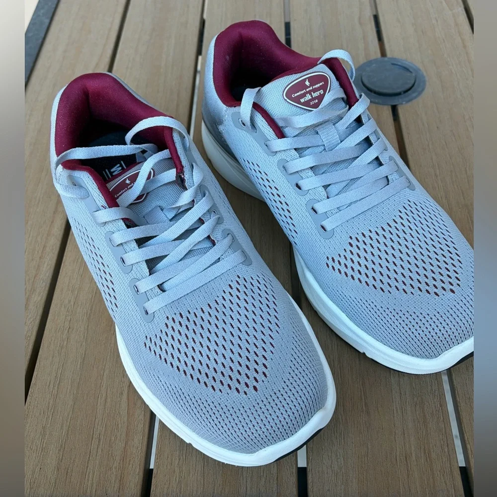 Walk Hero Women's 8 Gray and Red Sneakers - Picture 1 of 5